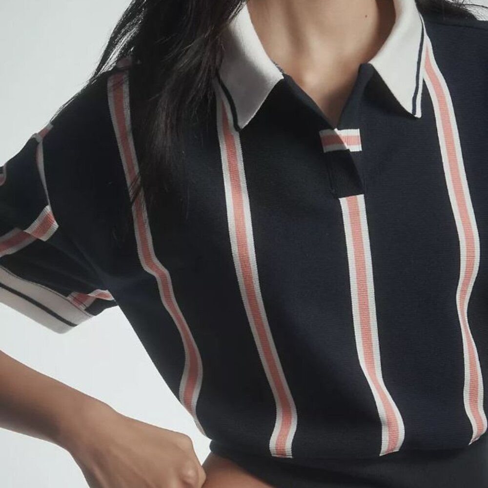 Maeve Navy Sporty Cropped Polo T-Shirt